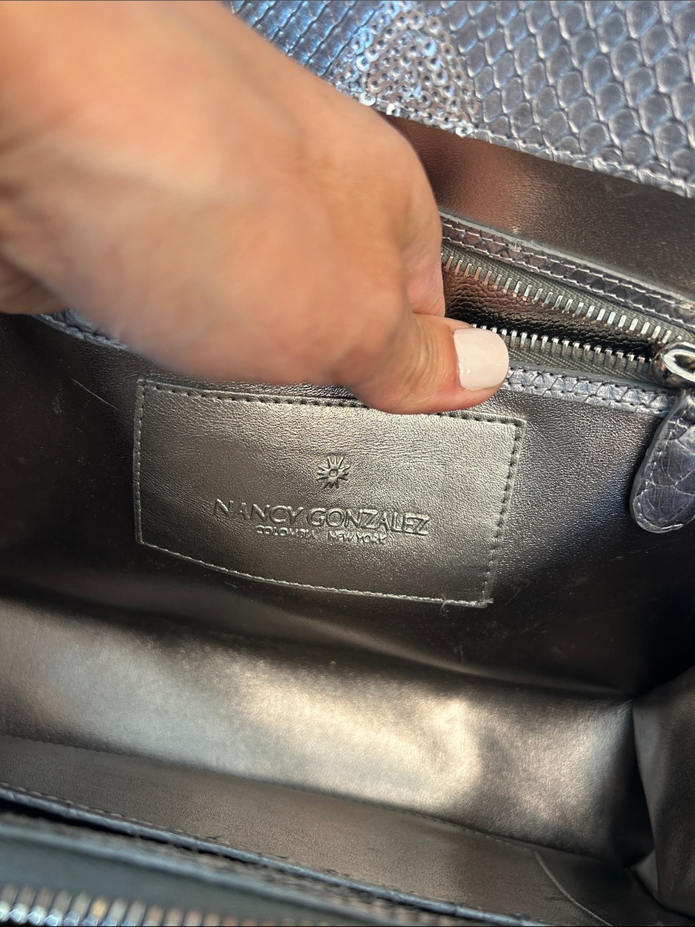 Nancy Gonzalez Metallic Gray Python Top-Handle Bag - Picture 4 of 6